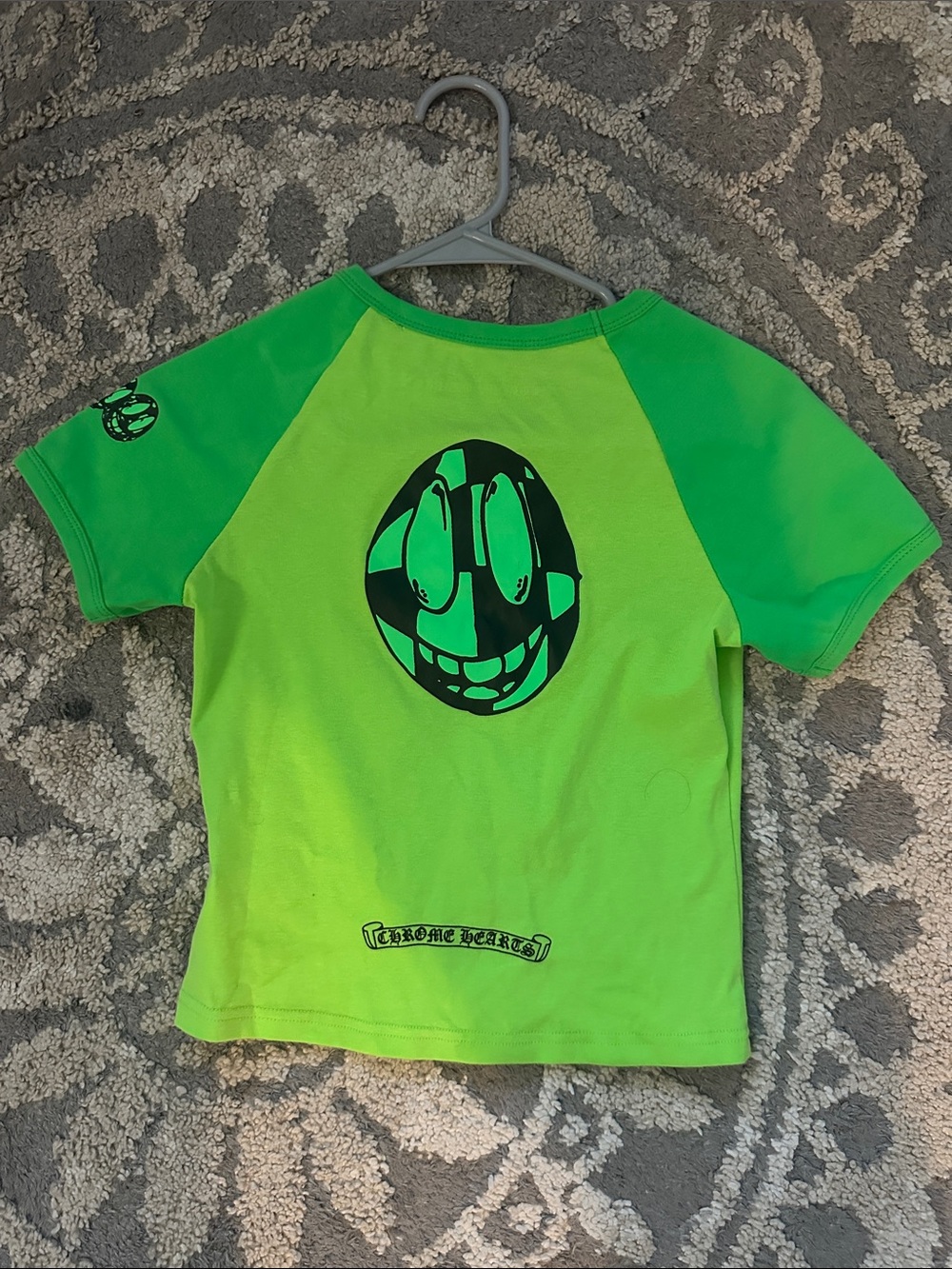 Chrome Hearts Neon Green Raglan Tee with Dark Green Trim